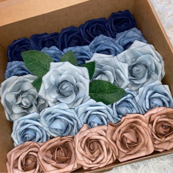24 Count Navy Dusty Blue Shades & Dusty Rose Flowers Wedding Bouquet Centerpiece - Picture 2 of 3